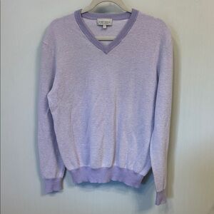 Neiman Marcus Cotton &‎ Cashmere Lavender V-Neck Sweater